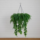 39” UV Resistant Artificial Mixed Ferns Plant in Hanging Ring (Indoor/Outdoor)