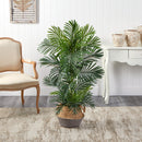 4’ Areca Palm Tree in Boho Chic Handmade Cotton & Jute Gray Woven Planter UV Resistant