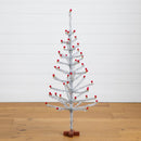 4' Artificial Retro Silver Tinsel  Christmas Tree with 50 Red Mini Ornament Balls and Wooden Base