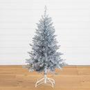 4' Artificial Silver Christmas Tree with 130 Cool White LED Lights