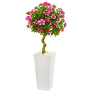 4’ Azalea Artificial Topiary Tree in White Tower Planter