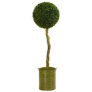 4’ Boxwood Ball Topiary Artificial Tree in Green Tin Planter (Indoor/Outdoor)