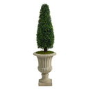 4’ Boxwood Tower Artificial Topiary Tree in Sand Finished Urn UV Resistant (Indoor/Outdoor)