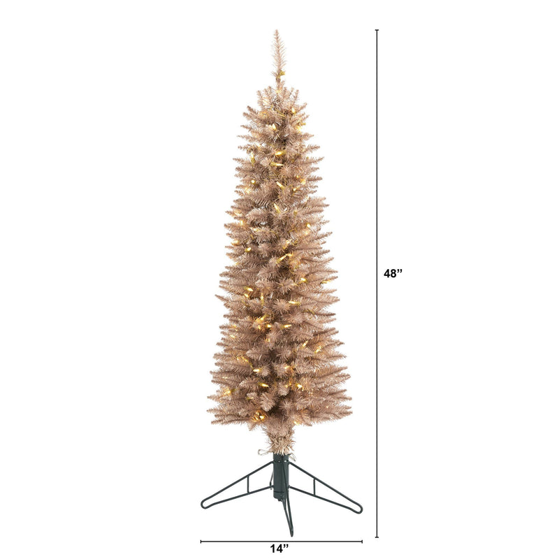4’ Champagne Pencil Artificial Christmas Tree with 150 (multifunction) Clear LED Lights, photo 2 of 8