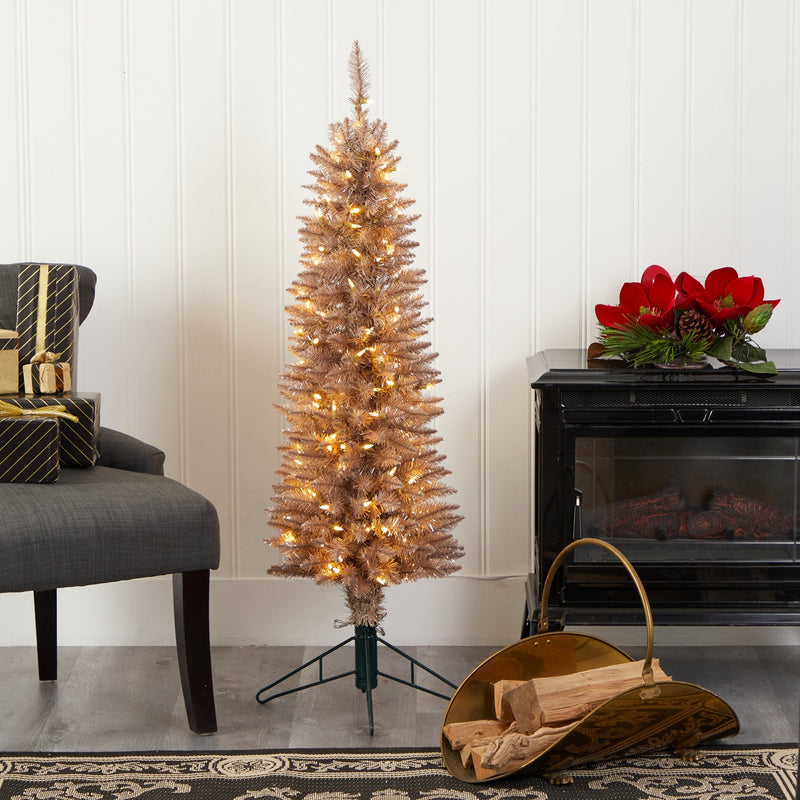 4’ Champagne Pencil Artificial Christmas Tree with 150 (multifunction) Clear LED Lights, photo 6 of 8