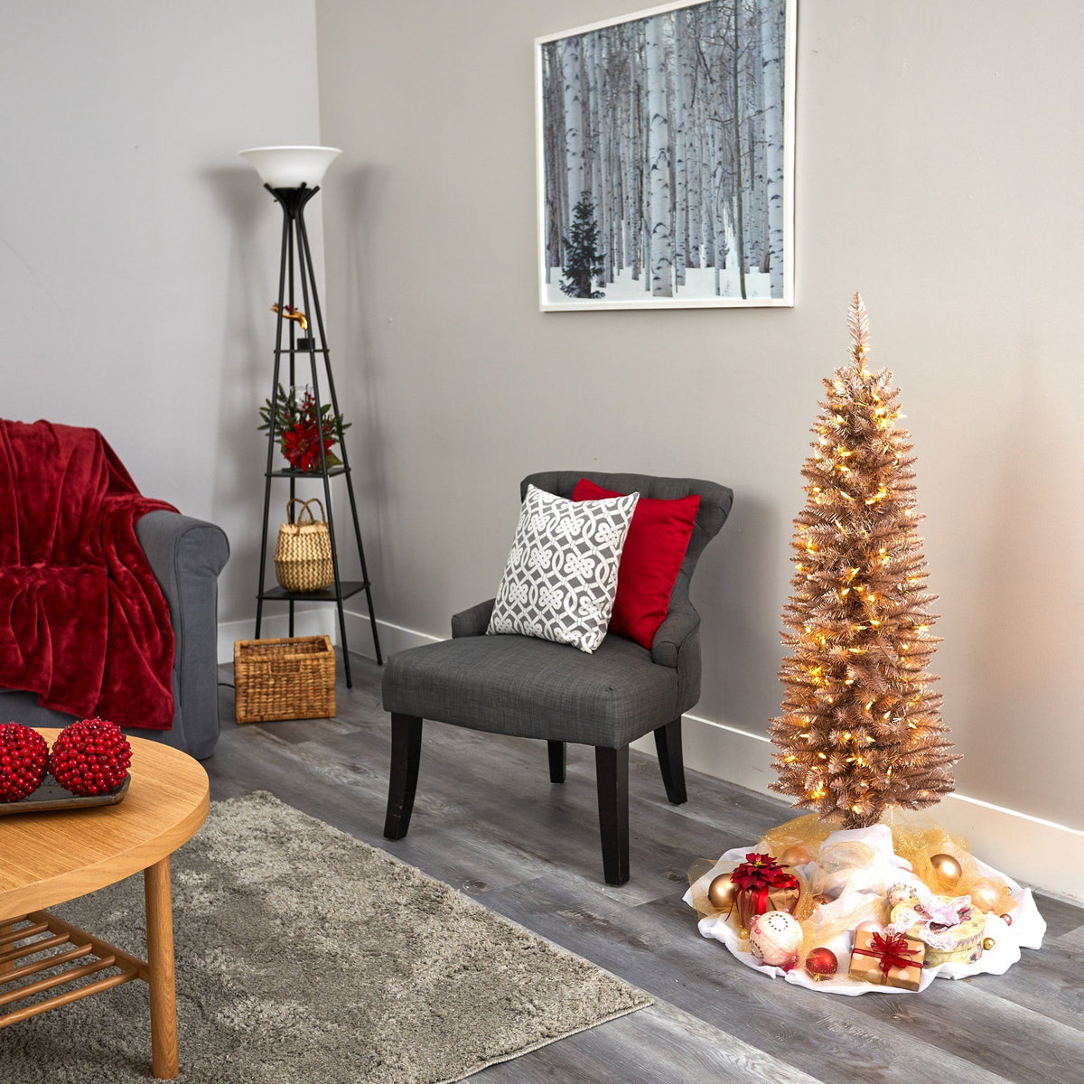 4’ Champagne Pencil Artificial Christmas Tree with 150 (multifunction) Clear LED Lights, photo 7 of 8