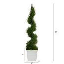 4’ Cypress Spiral Topiary Artificial Tree in White Metal Planter