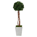 4’ English Ivy Topiary Single Ball Artificial Tree in White Metal Planter (Indoor/Outdoor)