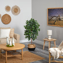 4’ Ficus Artificial Tree in Boho Chic Handmade Cotton & Jute Black Woven Planter