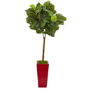 4’ Fiddle Leaf Artificial Tree in Red Planter (Real Touch)