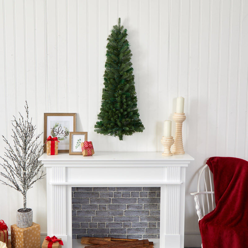 4' Flat Back Wall Hanging Artificial Christmas Tree with 50 Clear LED Lights, photo 5 of 5