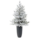 4’ Flocked Fraser Fir Artificial Christmas Tree with 200 Warm White Lights and 481 Bendable Branches in Gray Planter