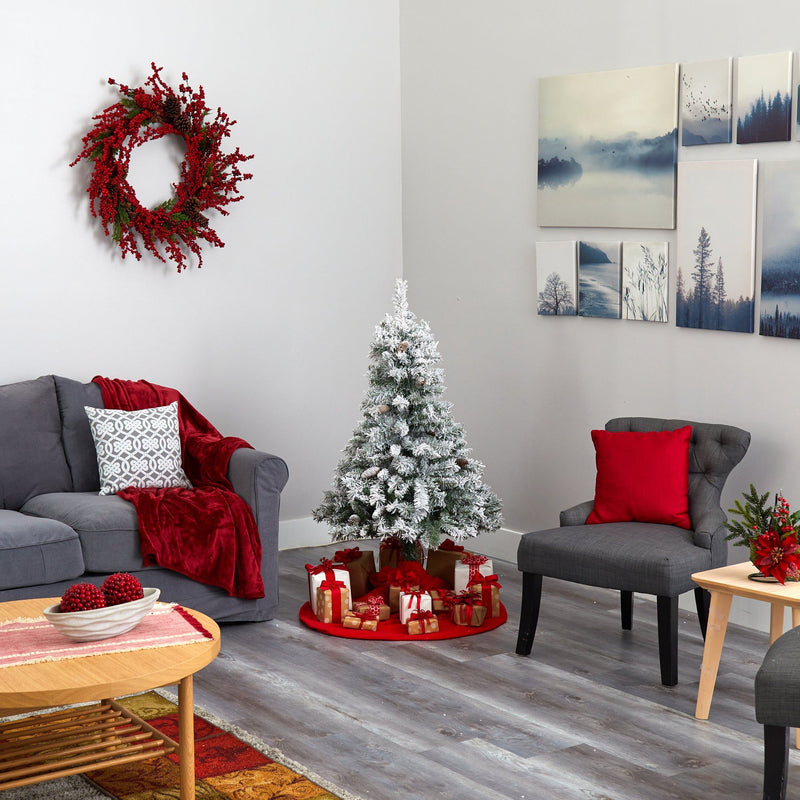 4' Flocked White River Mountain Pine Artificial Christmas Tree with Pinecones, photo 5 of 6