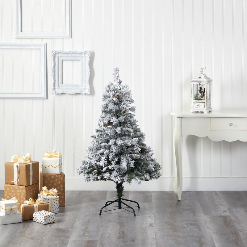 4' Flocked White River Mountain Pine Artificial Christmas Tree with Pinecones, photo 6 of 6