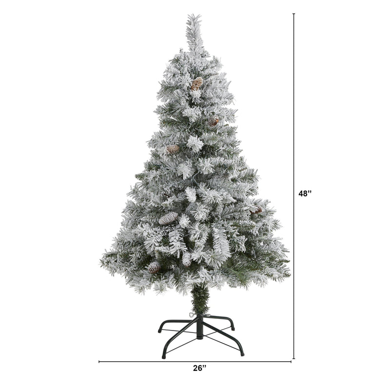 4' Flocked White River Mountain Pine Artificial Christmas Tree with Pinecones