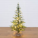 4’ Fraser Fir “Natural Look” Artificial Christmas Tree with 100 Clear LED Lights, a Burlap Base and 403 Bendable Branches by Nearly Natural