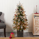 4' Frosted Artificial Christmas Tree Pre-Lit with 105 lights  in Decorative Planter