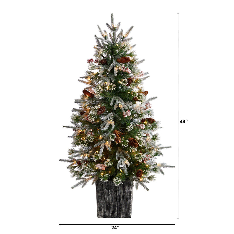 4' Frosted Artificial Christmas Tree Pre-Lit with 105 lights  in Decorative Planter