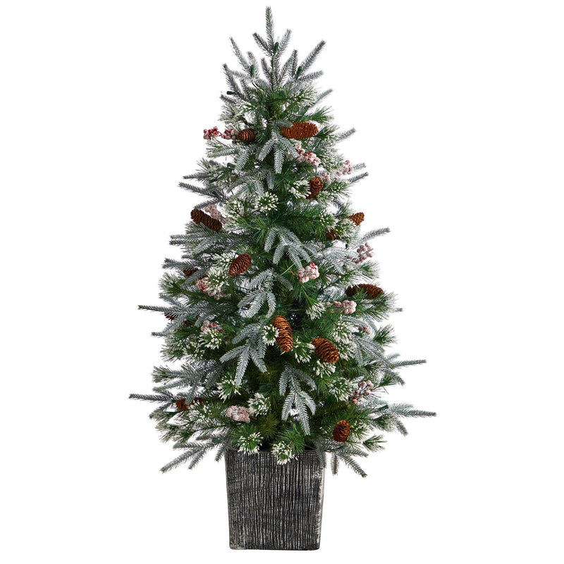 4' Frosted Artificial Christmas Tree Pre-Lit with 105 lights  in Decorative Planter