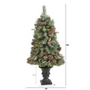 4’ Frosted Pine, Pinecone and Berries Artificial Christmas Tree with 100 Clear LED Lights in Decorative Urn