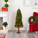 4’ Grand Alpine Artificial Christmas Tree with 100 Clear Lights and 361 Bendable Branches on Natural Trunk