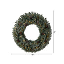 4’ Large Flocked Christmas Wreath with Pinecones, 150 Clear LED Lights and 360 Bendable Branches