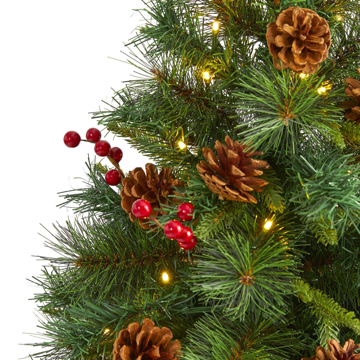 4’ Mixed Pine Artificial Christmas Tree with 100 Clear LED Lights, Pine Cones and Berries, photo 3 of 7
