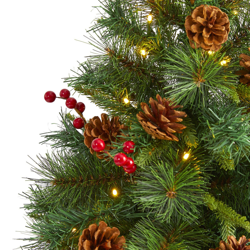 4’ Mixed Pine Artificial Christmas Tree with 100 Clear LED Lights, Pine Cones and Berries, photo 3 of 7