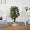 4' Parlor Palm Artificial Tree in Boho Chic Handmade Cotton & Jute White Woven Planter