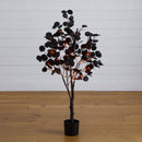 4' Pre-Lit Artificial Halloween Black Eucalyptus Tree with 160 Orange & Purple LED Lights
