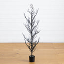 4' Pre-Lit Artificial Halloween Black Spooky Twig Tree with 160 Orange & Purple Copper Wire String LED Lights