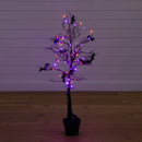 4' Pre-Lit Artificial Halloween Black Spooky Twig Tree with Bats and 120 Orange & Purple LED Lights