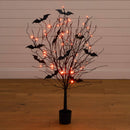 4' Pre-Lit Artificial Halloween Black Twig Tree with Bats and 50 Orange LED Lights