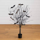 4' Pre-Lit Artificial Halloween Black Twig Tree with Bats and 50 Orange LED Lights