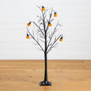 4' Pre-Lit Artificial Halloween Pumpkins and Skulls Ornament Tree with 64 Warm White LED Lights