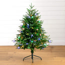4' Pre-Lit Artificial Luxembourg Pine Christmas Tree with 120 Multicolored Traditional Bulb LED Lights