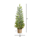 4’ Pre-Lit Artificial Snowed Cypress Christmas Tree with 120 LED Lights in Hyacinth Basket