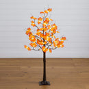 4' Pre-Lit Minimalist Autumn Maple Artificial Fall Tree with 56 LED Warm White & Orange Pumpkin Shaped Lights