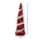 4' Pre-Lit Pop up Red & White Tinsel Christmas Tree with 50 LED Lights