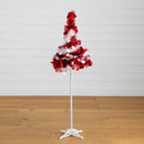 4' Pre-Lit Pop up Red & White Tinsel Christmas Tree with 50 LED Lights