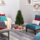4' Rocky Mountain Spruce Artificial Christmas Tree with Pinecones and 70 Warm White LED Lights