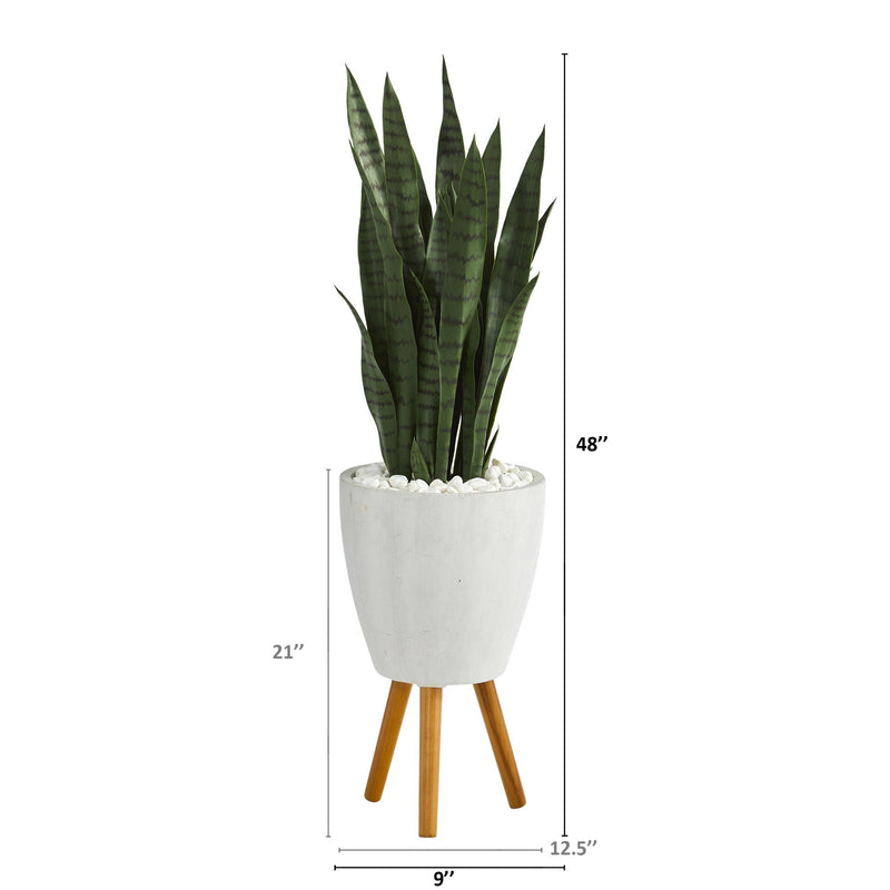 4’ Sansevieria Artificial Plant in White Planter with Stand