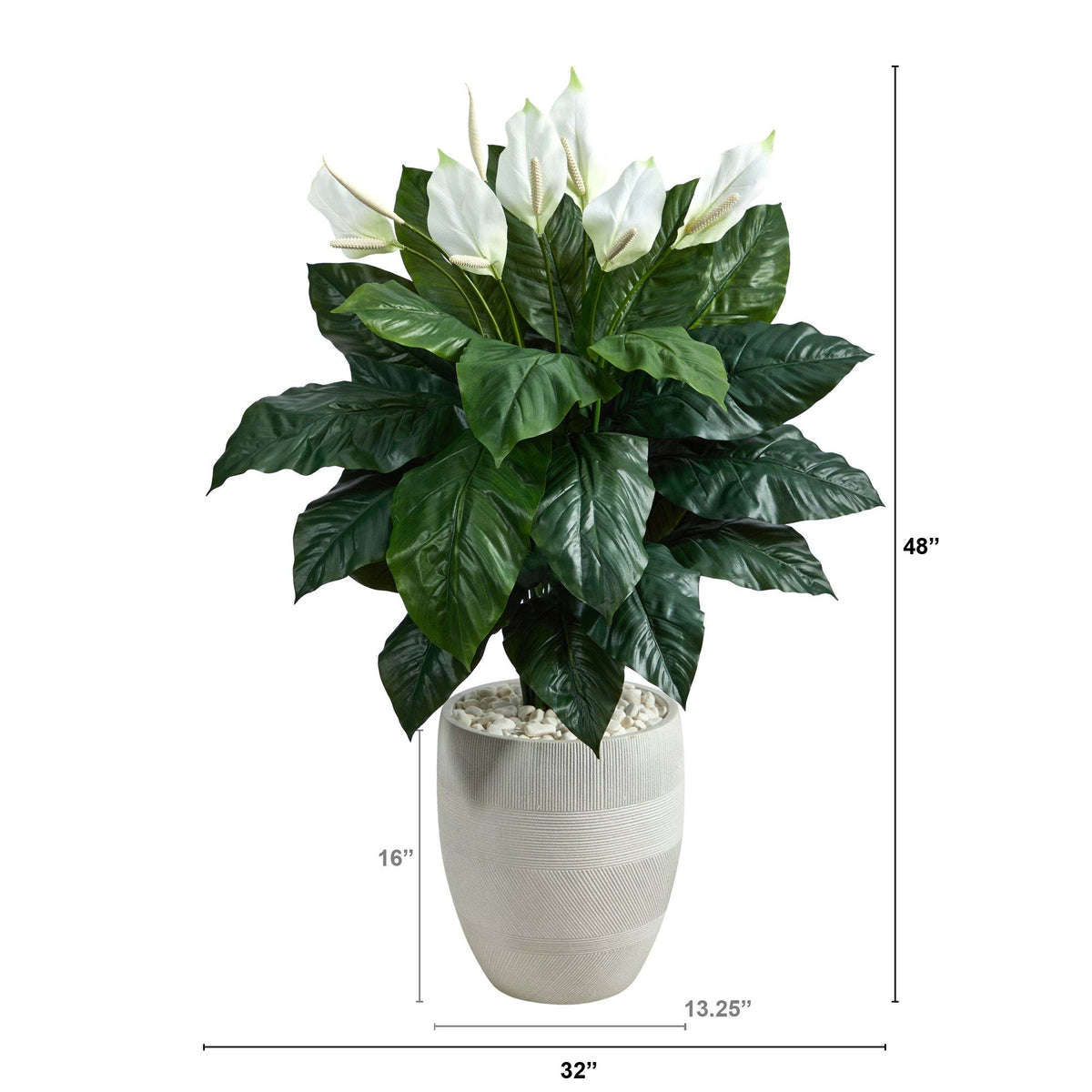 4’ Spathiphyllum Artificial Plant in White Designer Planter, photo 2 of 4