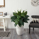 4’ Spathiphyllum Artificial Plant in White Designer Planter