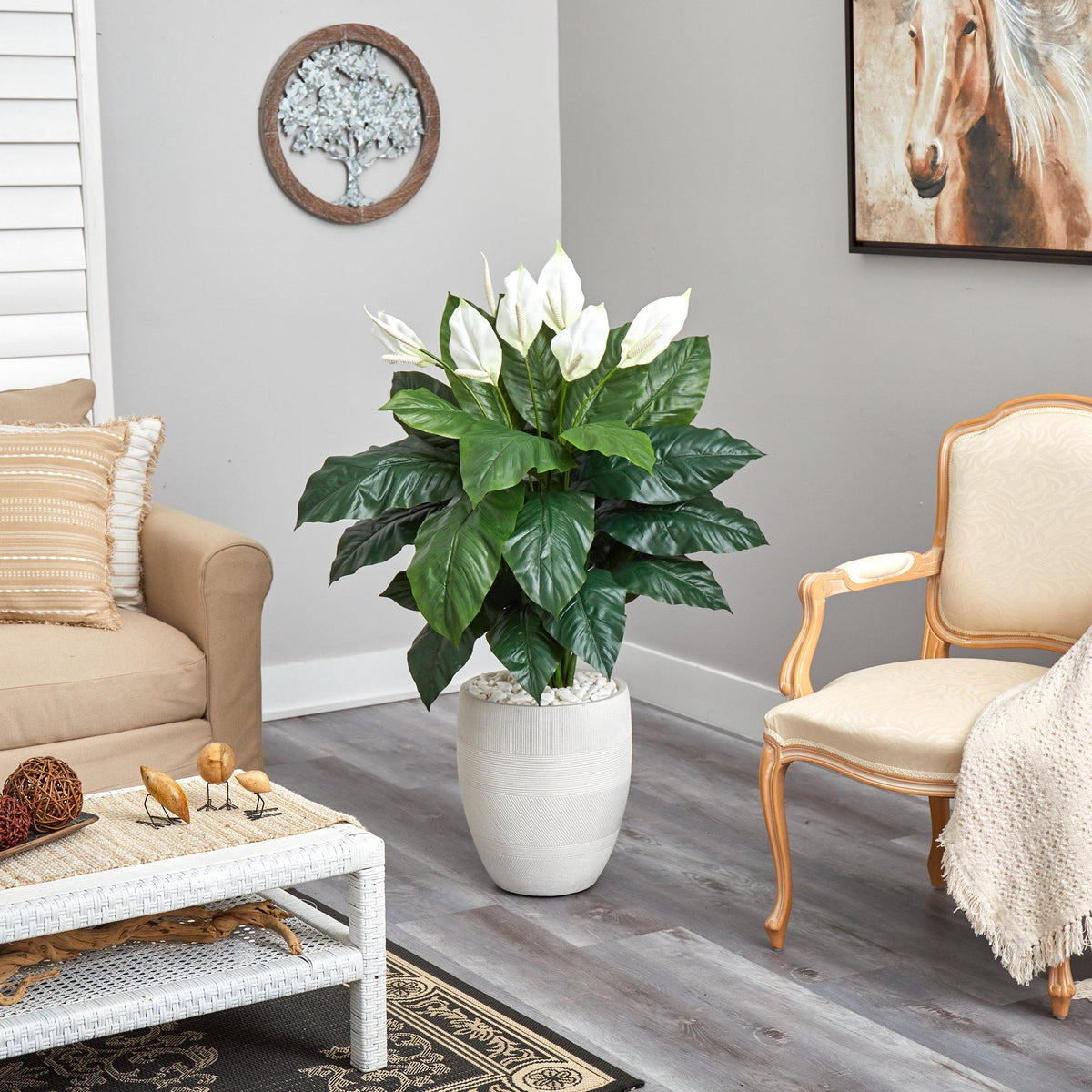 4’ Spathiphyllum Artificial Plant in White Designer Planter, photo 4 of 4