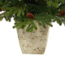 4’ Yukon Mountain Fir Artificial Christmas Tree with 100 Clear Lights, Pine Cones and 386 Bendable Branches in Country White Planter