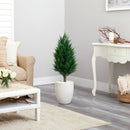40” Cypress Tower Artificial Tree in White Planter (Indoor/Outdoor)