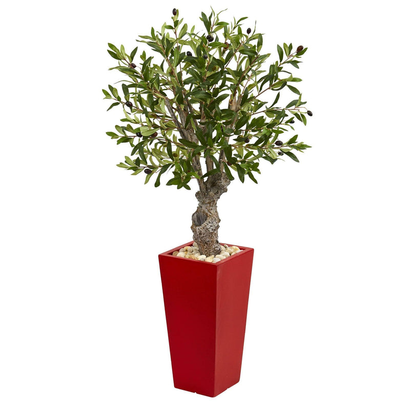 40” Olive Artificial Tree in Red Tower Planter