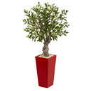 40” Olive Artificial Tree in Red Tower Planter