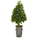 40” Sweet Bay Round Topiary Artificial Tree Thick Shape in Vintage Metal Planter